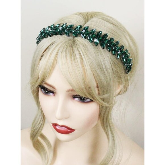 Green Rhinestone Headband Wedding Tiaras for Brides and Women main image 7